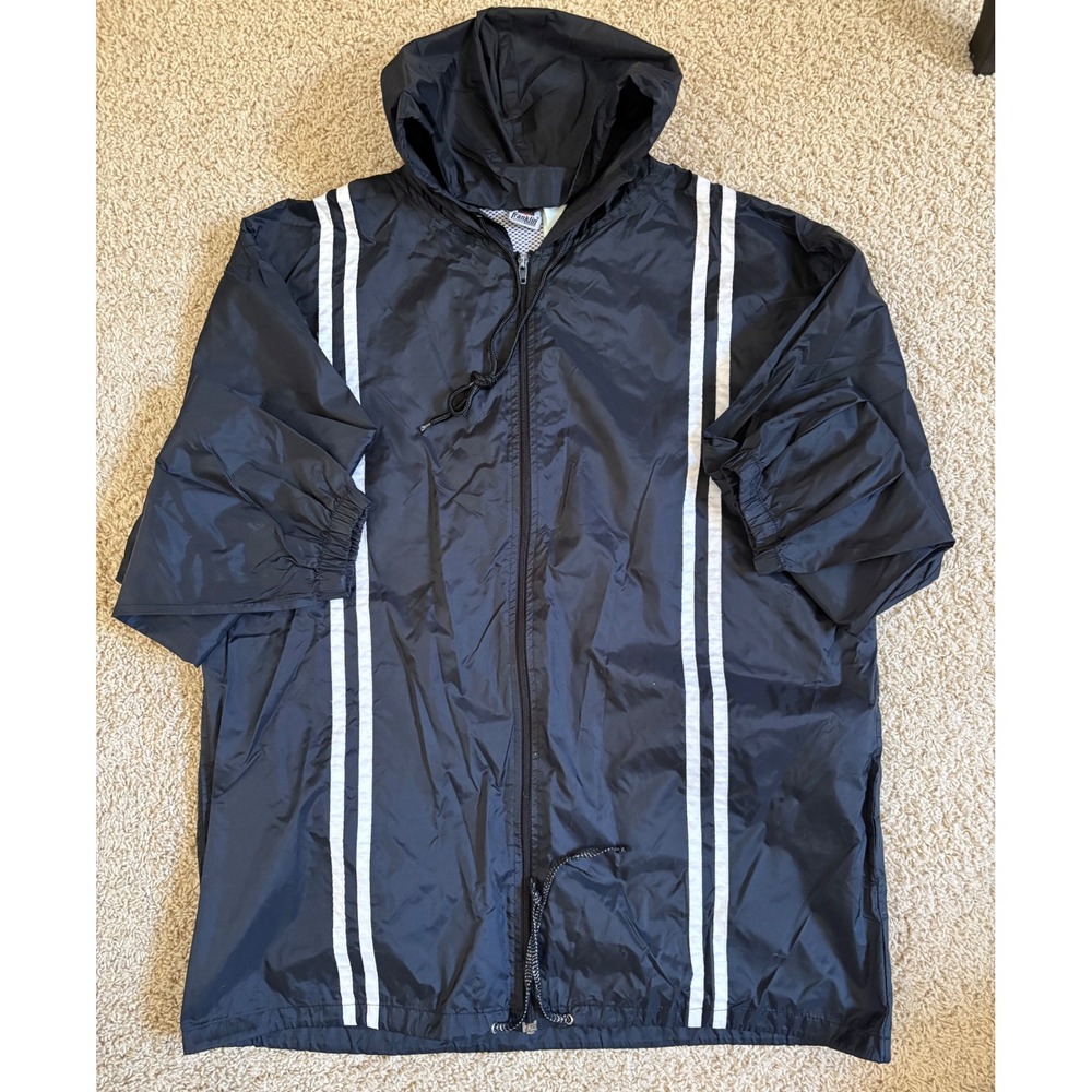 Y2K Franklin Mens XL Hooded Windbreaker Jacket Black White Racing Stripes‎ Zip